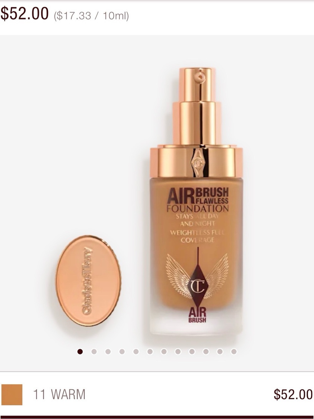 Charlotte Tilbury Airbrush Flawless foundation 11 warm